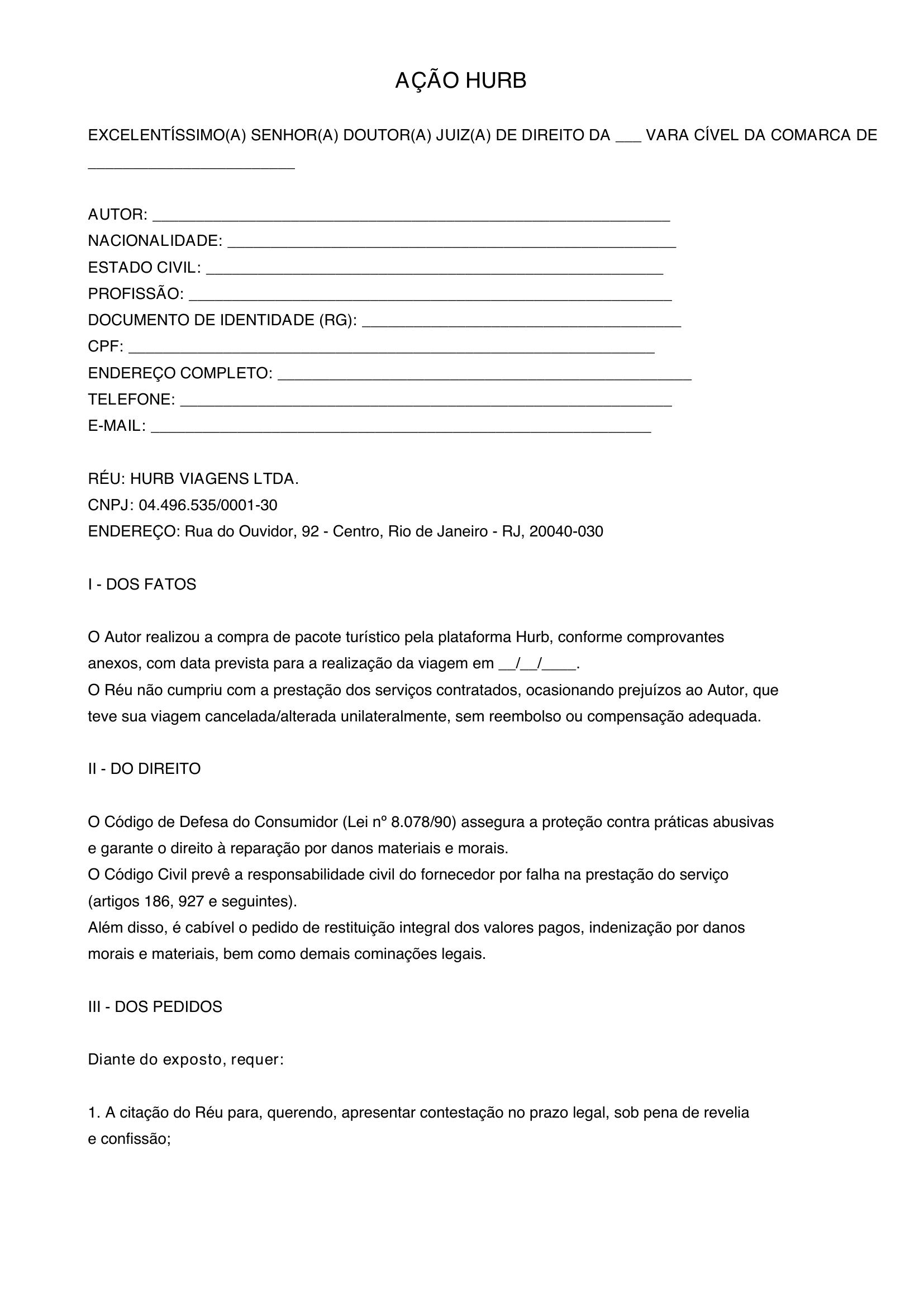 Modelo Ação Hurb