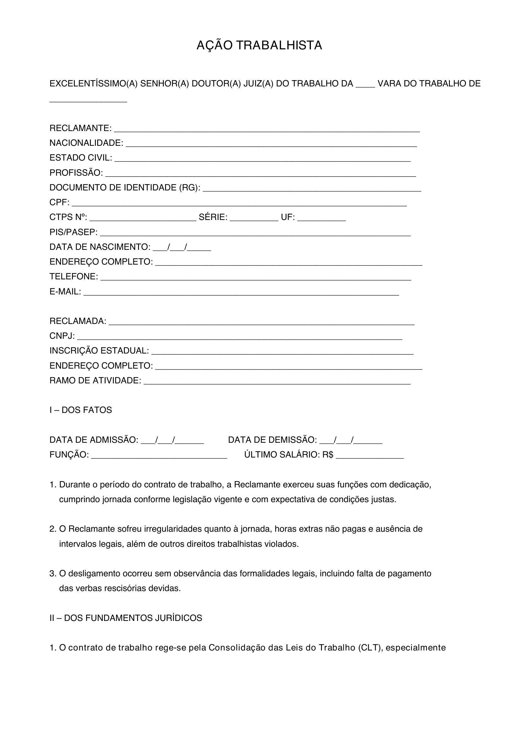 Modelo De Ação Trabalhista