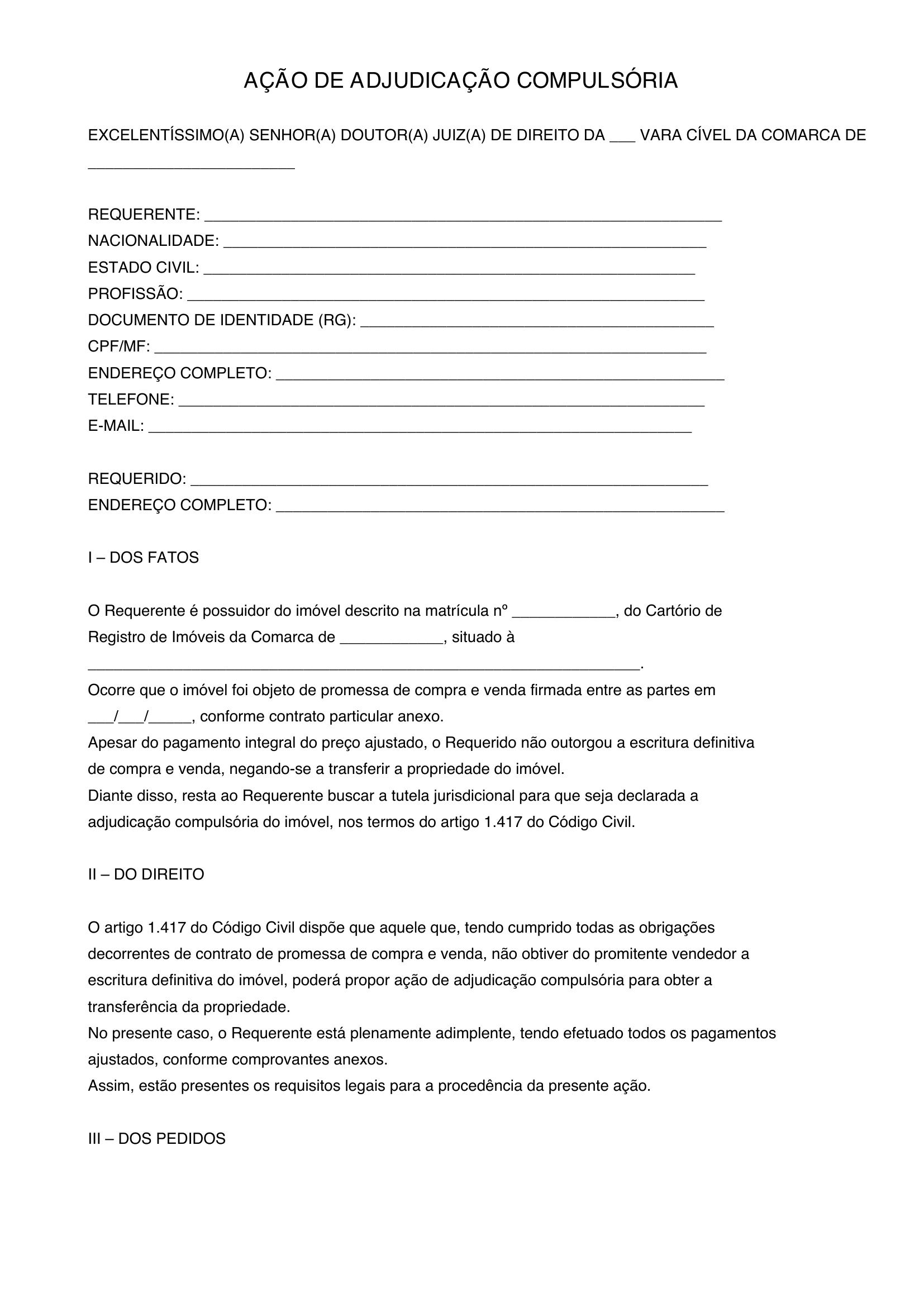 Modelo Adjudicação Compulsória