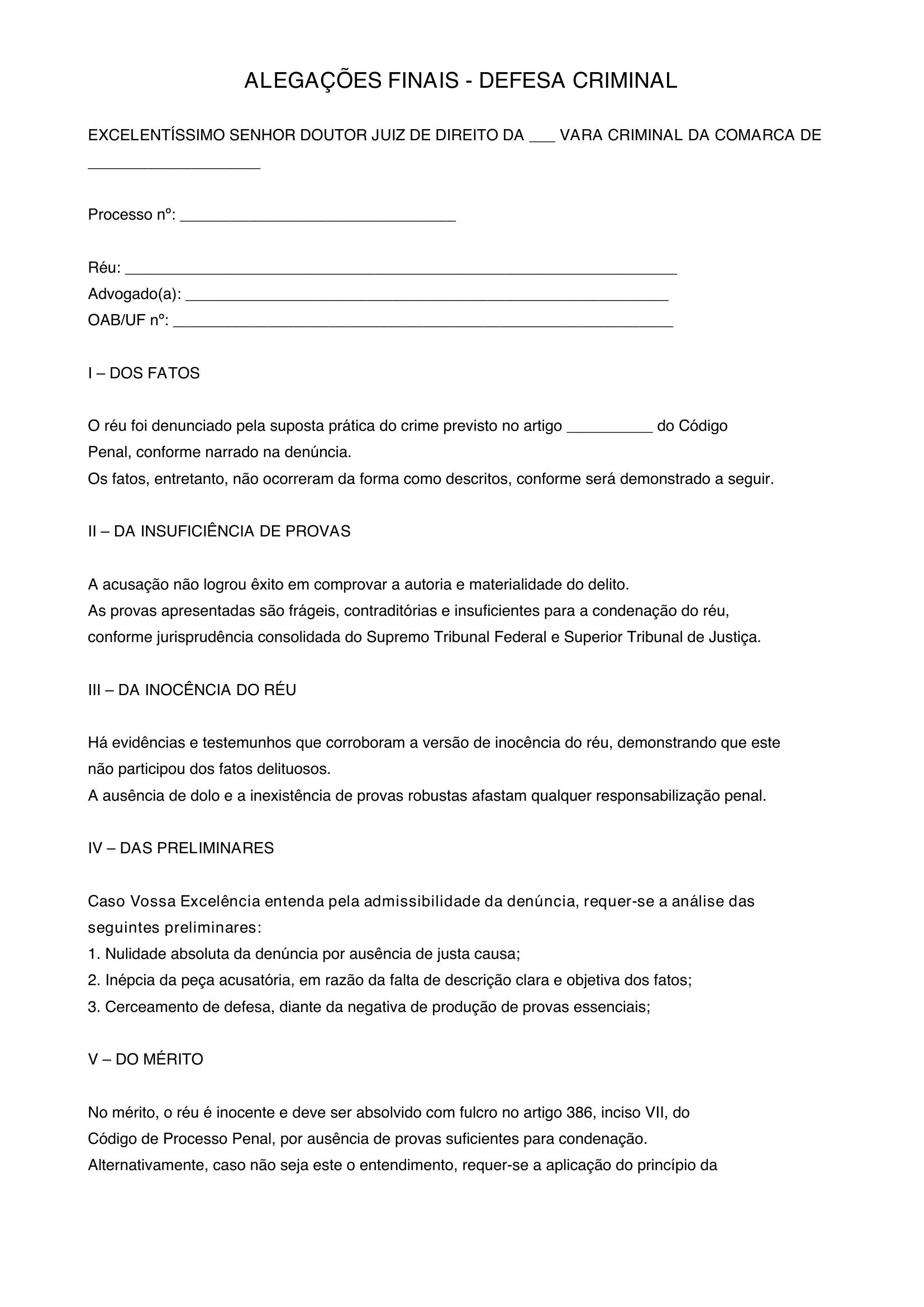 Modelo De Alegações Finais Criminal