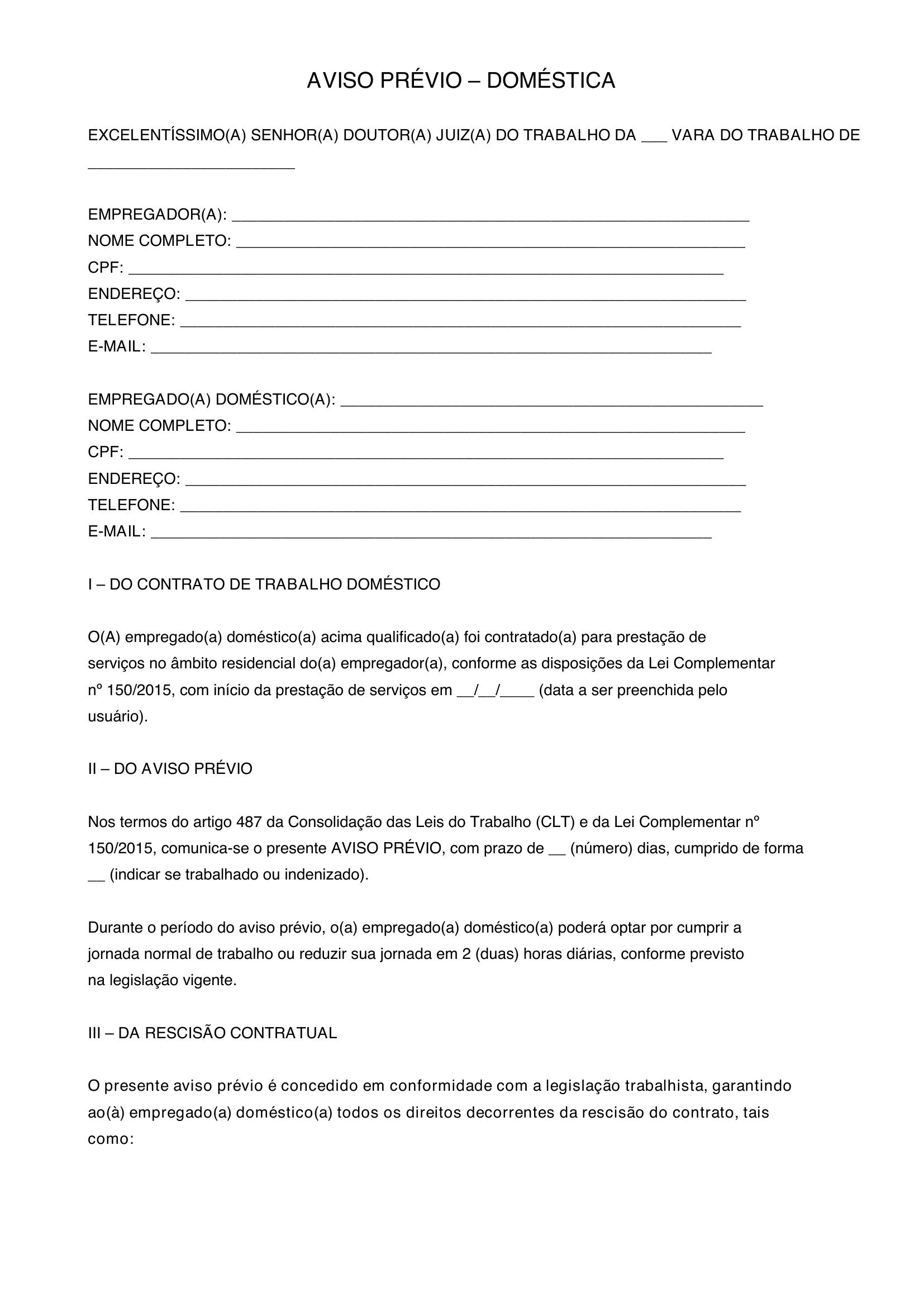 Modelo Aviso Previo Domestica
