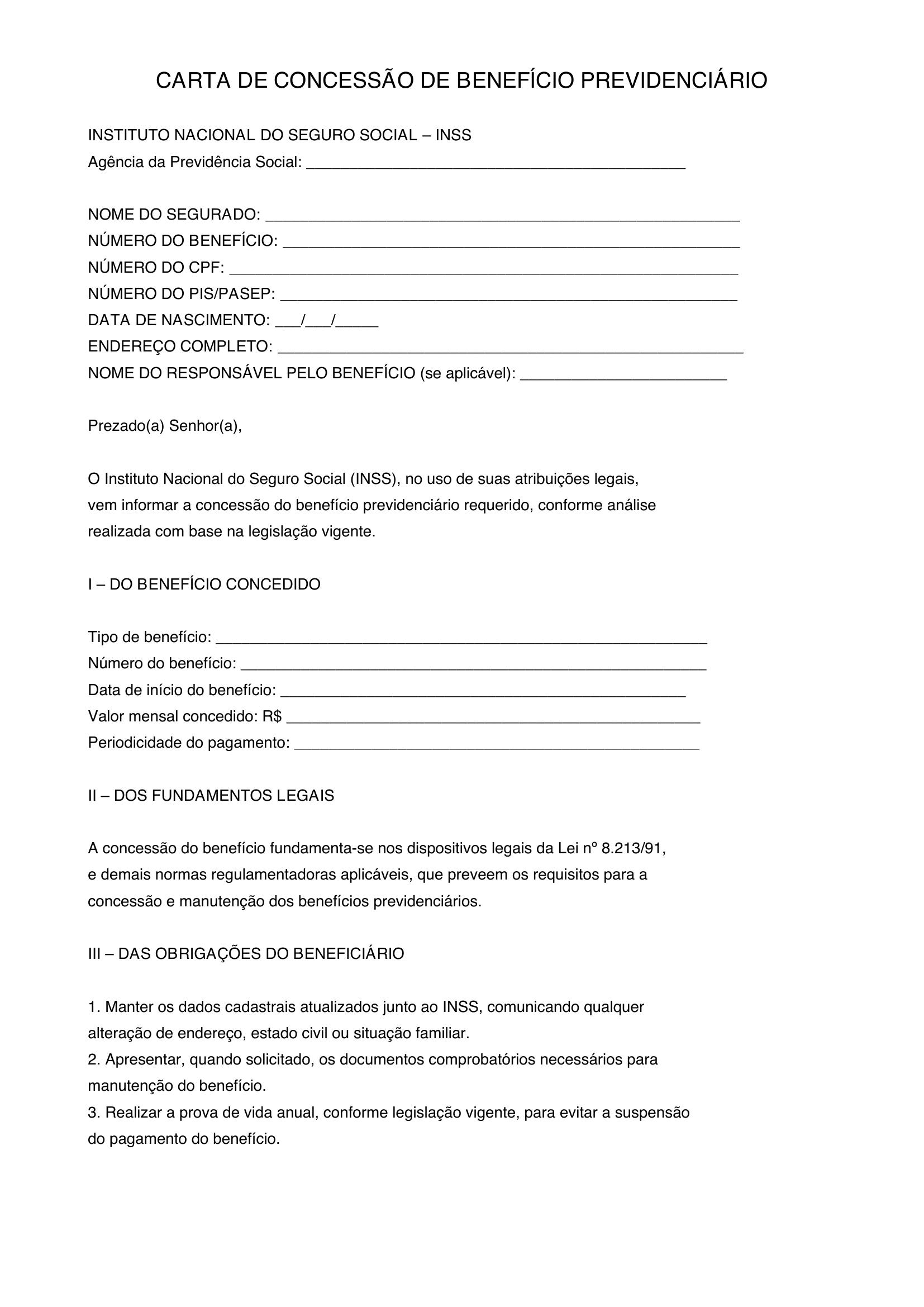 Modelo De Carta De Concessão Do Inss