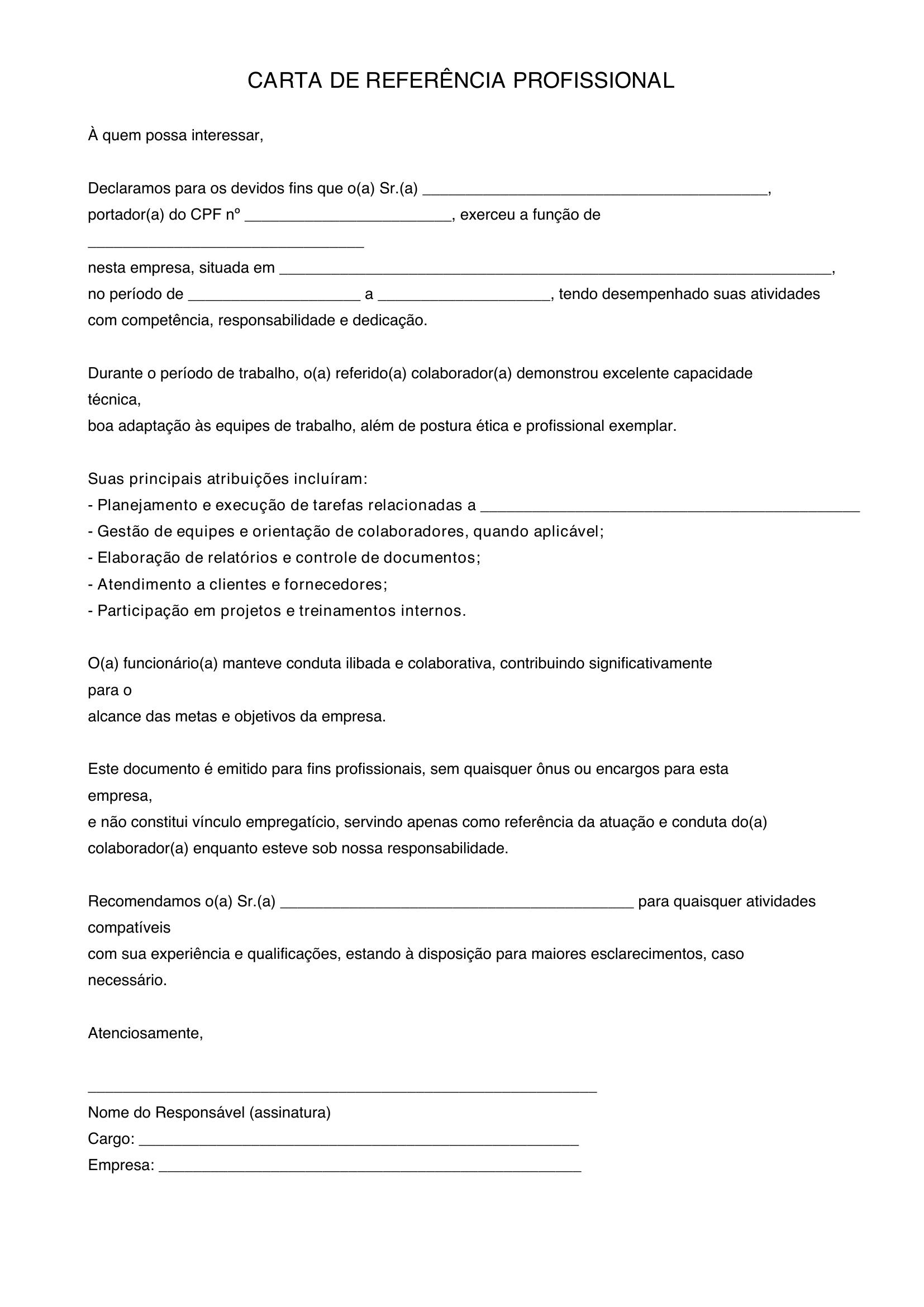 Modelo De Carta De Referência Profissional