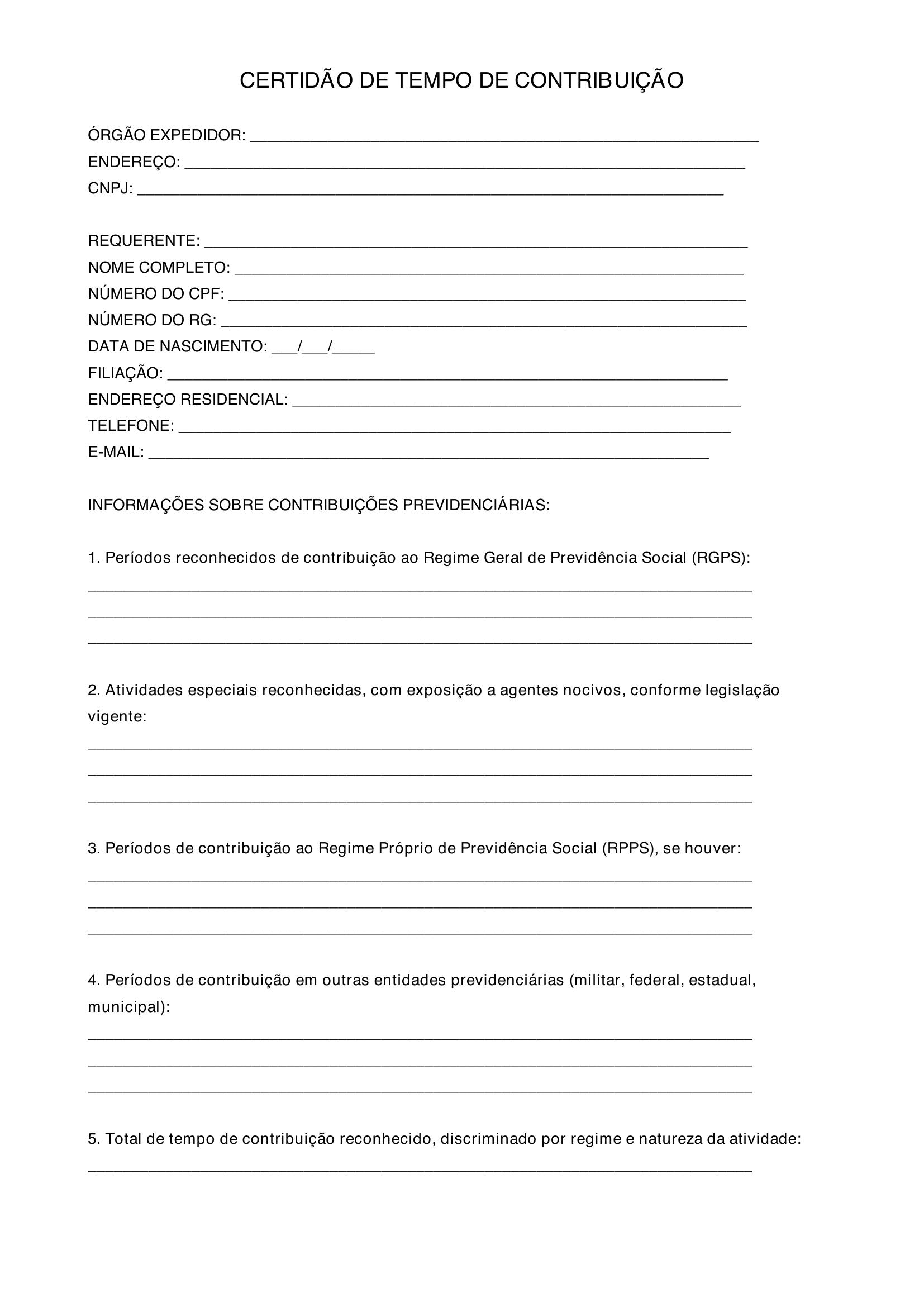 Modelo De Certidão De Tempo De Contribuição