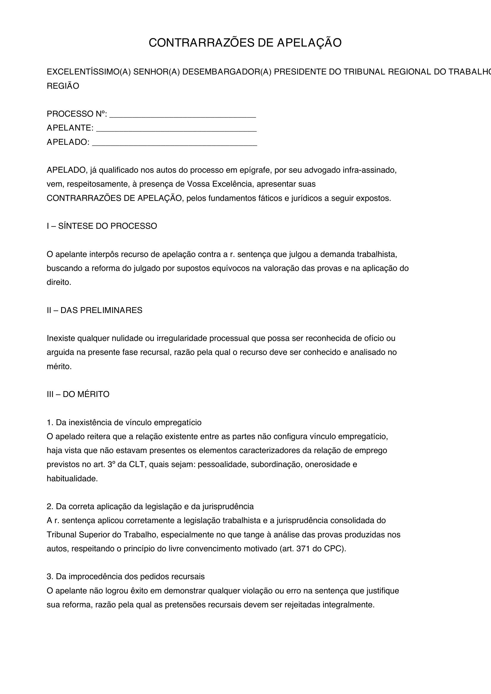 Modelo De Contrarrazões De Apelação