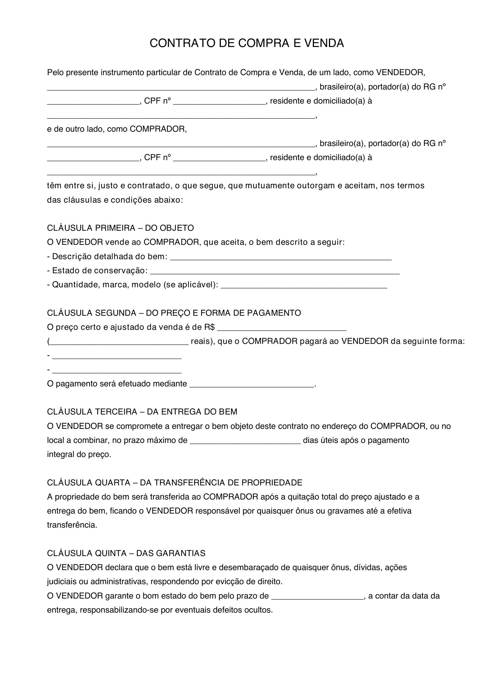 Modelo De Contrato De Compra