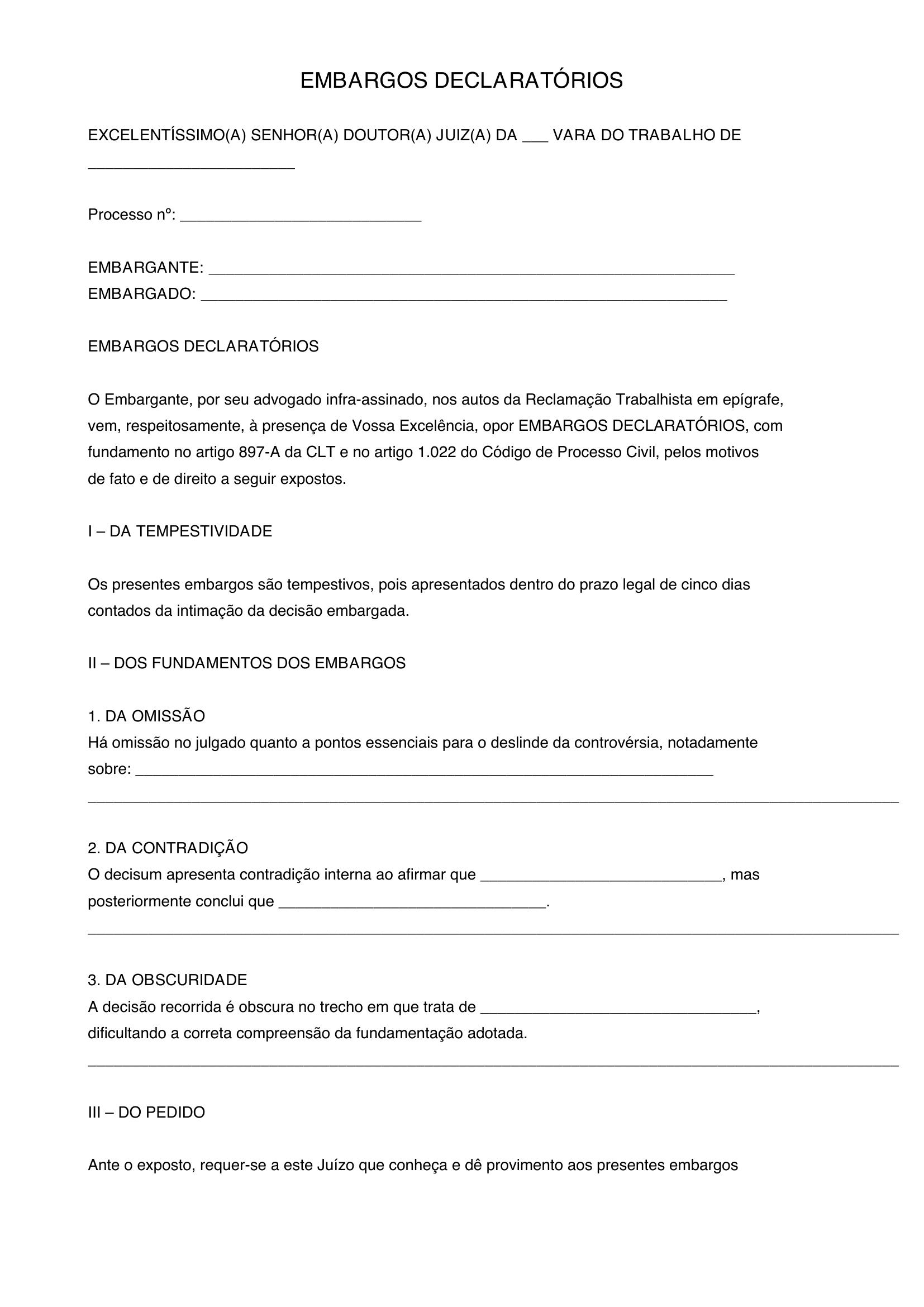 Modelo De Embargos Declaratórios