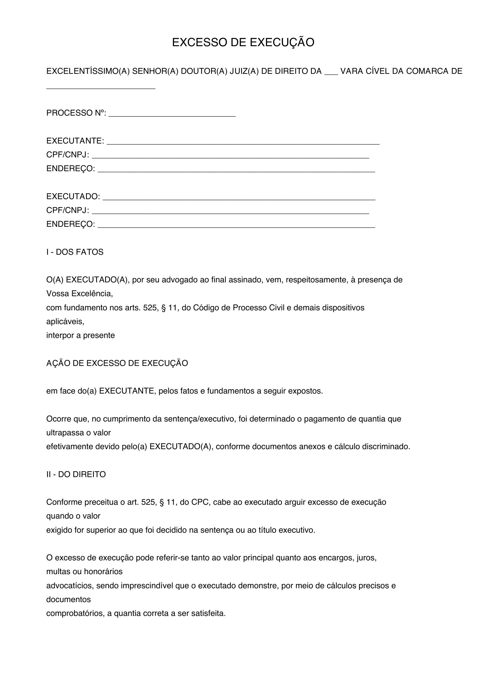 Modelo Excesso De Execução