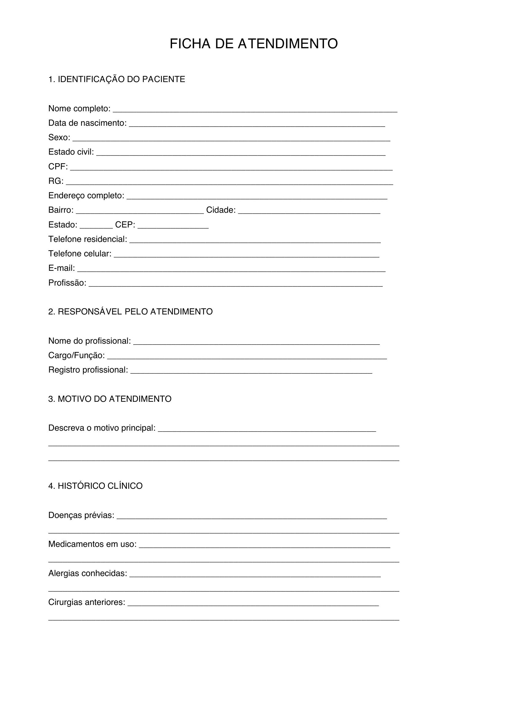 Modelo De Ficha De Atendimento