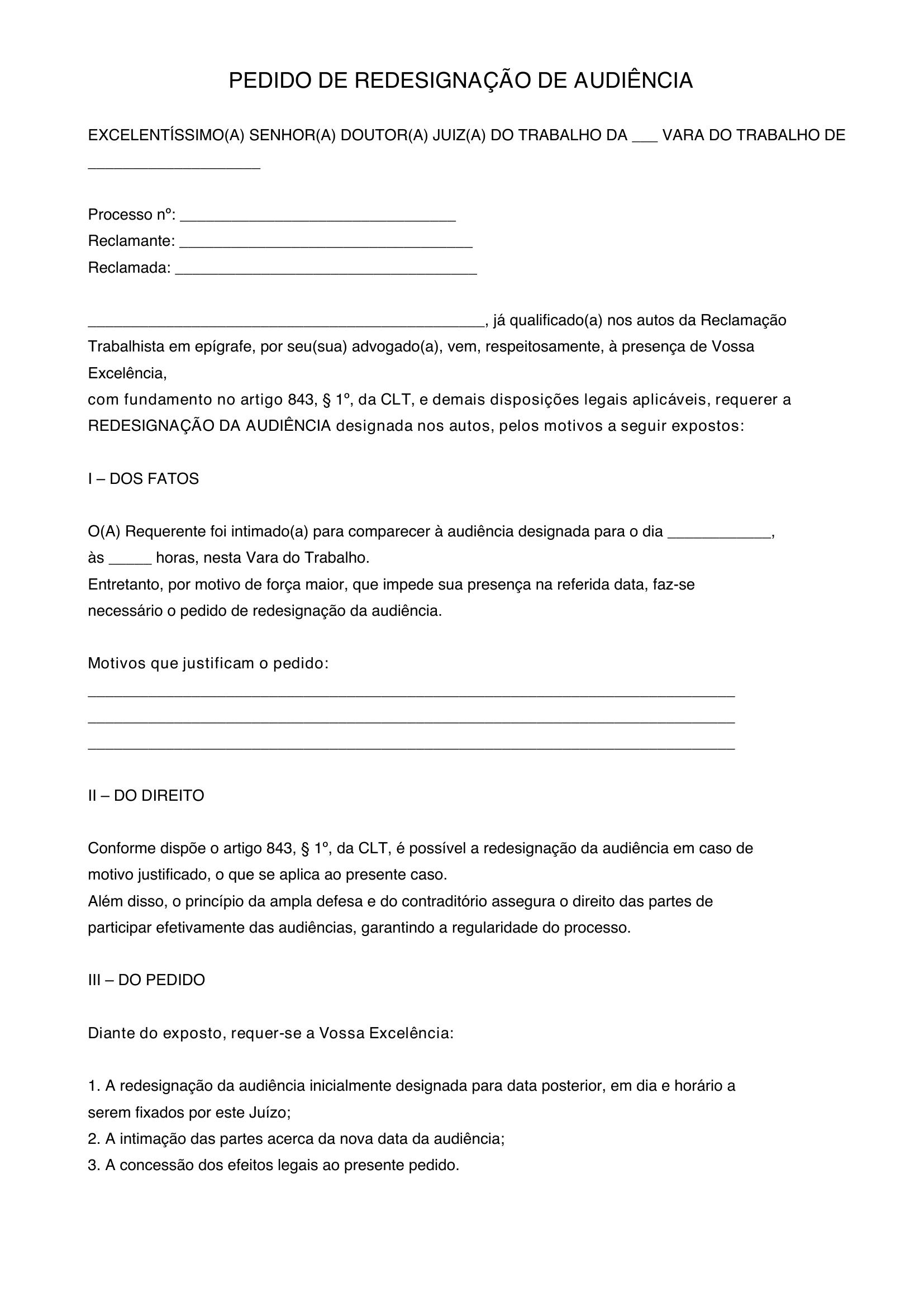 Modelo De Pedido De Redesignação De Audiencia