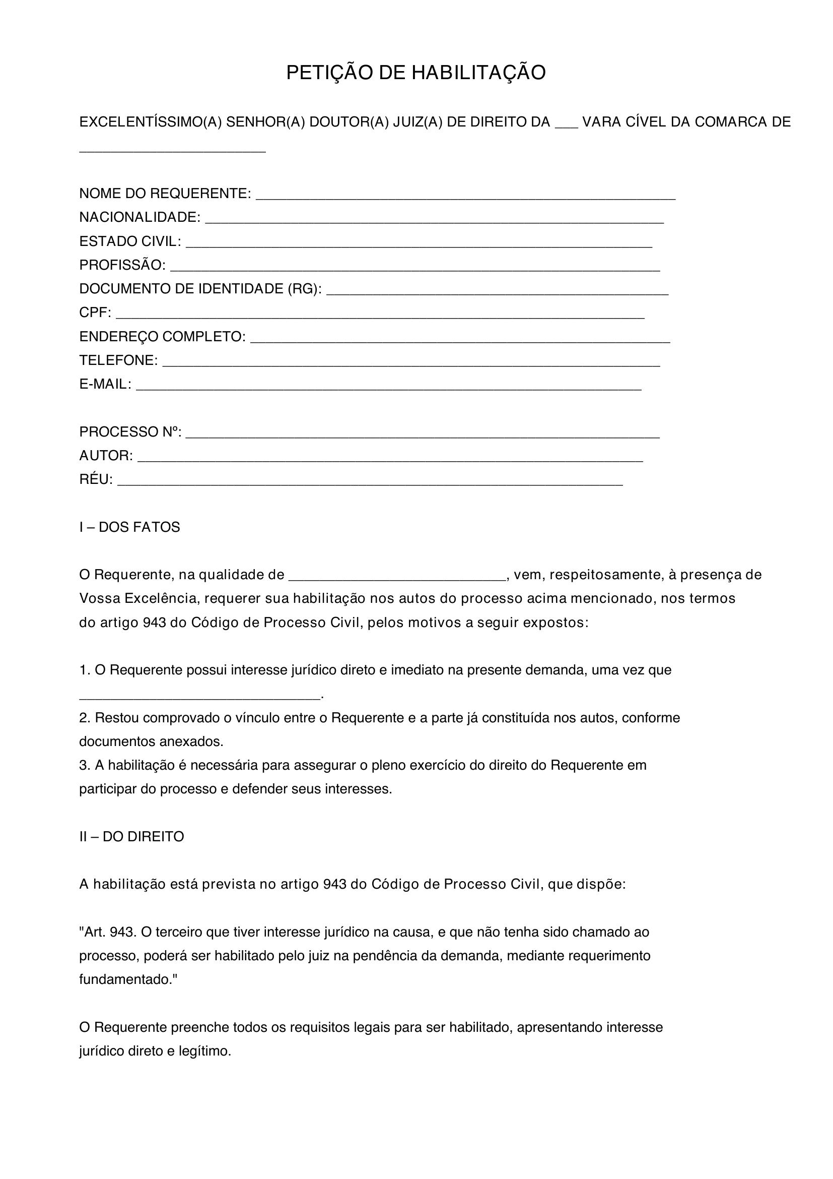 Modelo Petição De Habilitação