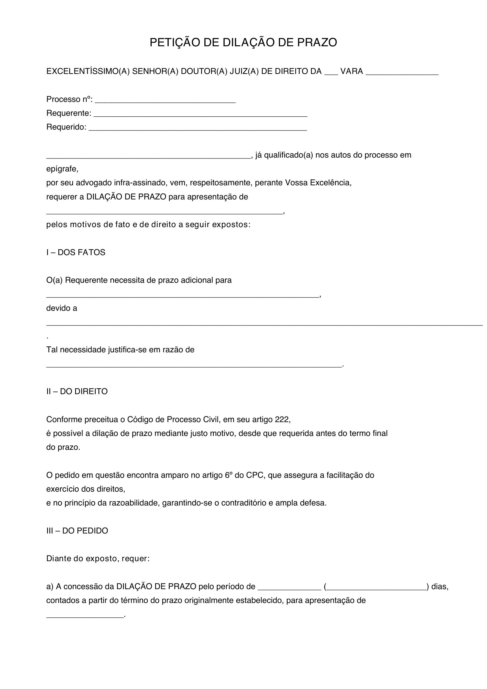 Modelo Petição Dilação De Prazo