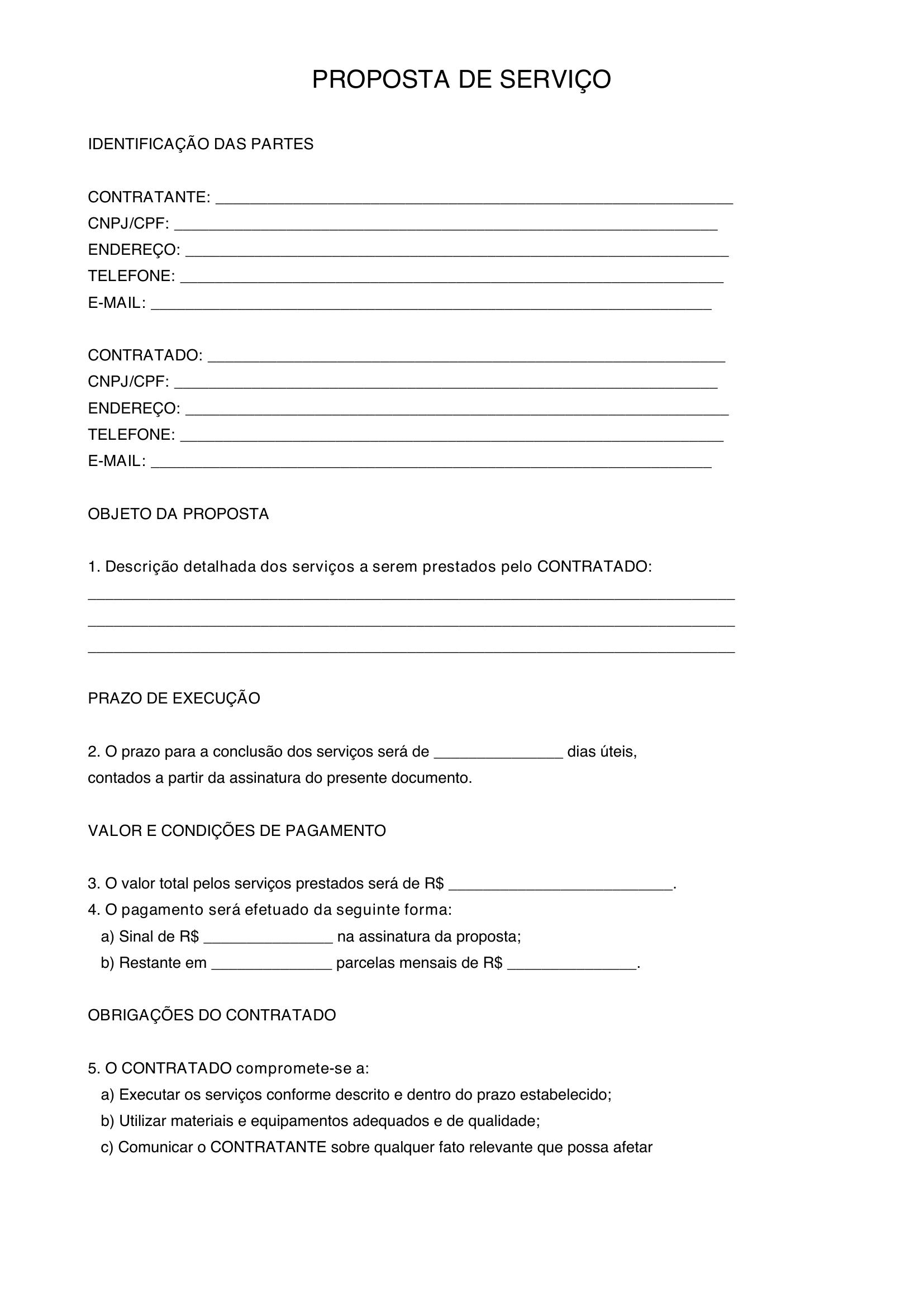 Proposta De Serviço Modelo