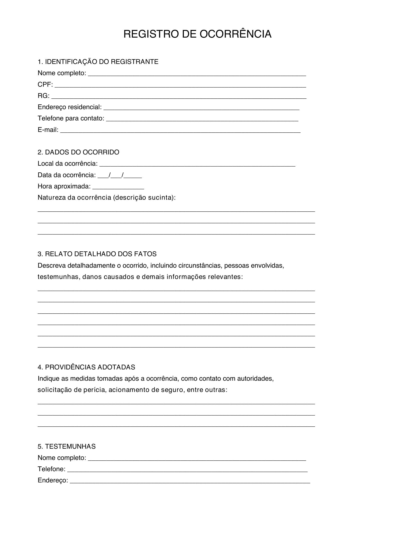 Modelo De Registro De Ocorrencia