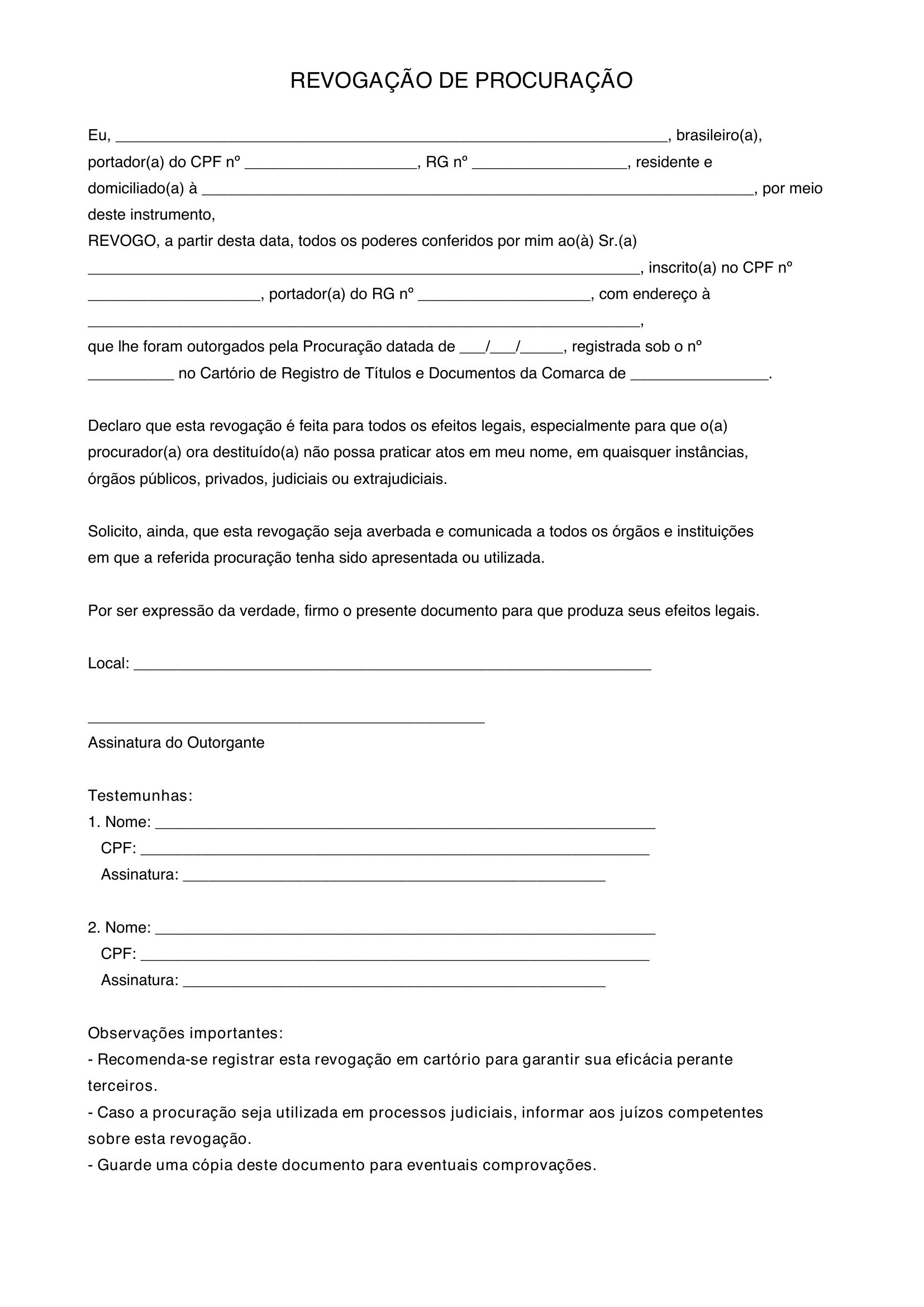Modelo De Revogação De Procuração