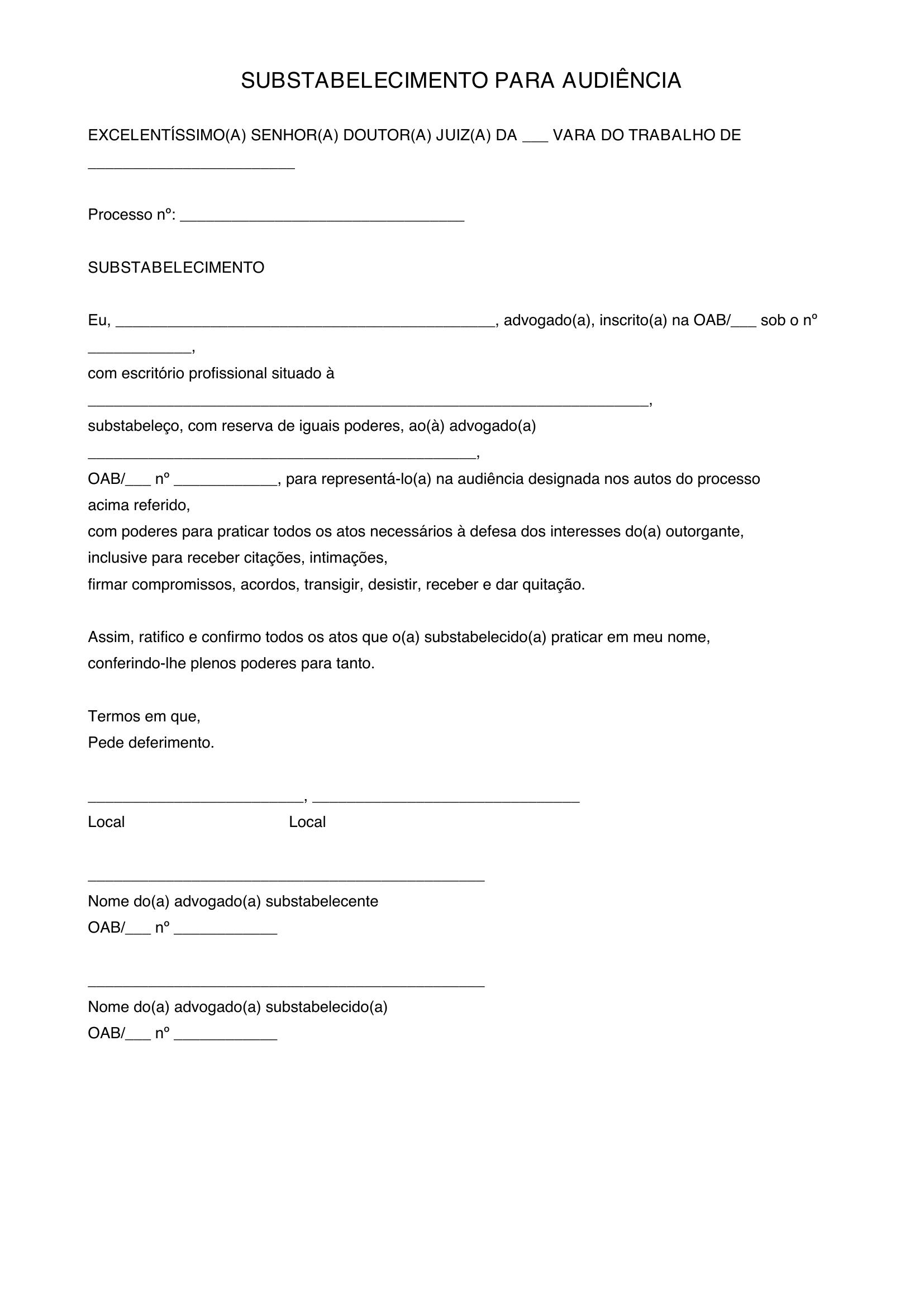 Modelo Substabelecimento Para Audiencia